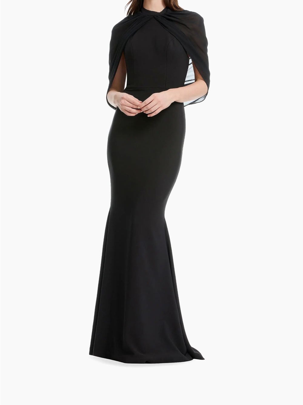 Dress the Population Aviva Black Cape Sleeve Mermaid Gown S